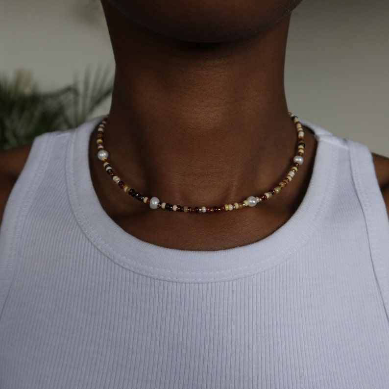 Bunte Perlen-Halskette, Perlen-Halskette Bunt, Bunte Perle Choker, Mixed Bead Halskette, Perlen-Halskette, Süßwasser-Perlen-Halskette Bild 5