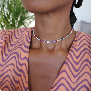 Bunte Perlen-Halskette, Perlen-Halskette Bunt, Bunte Perle Choker, Mixed Bead Halskette, Perlen-Halskette, Süßwasser-Perlen-Halskette Bild 3