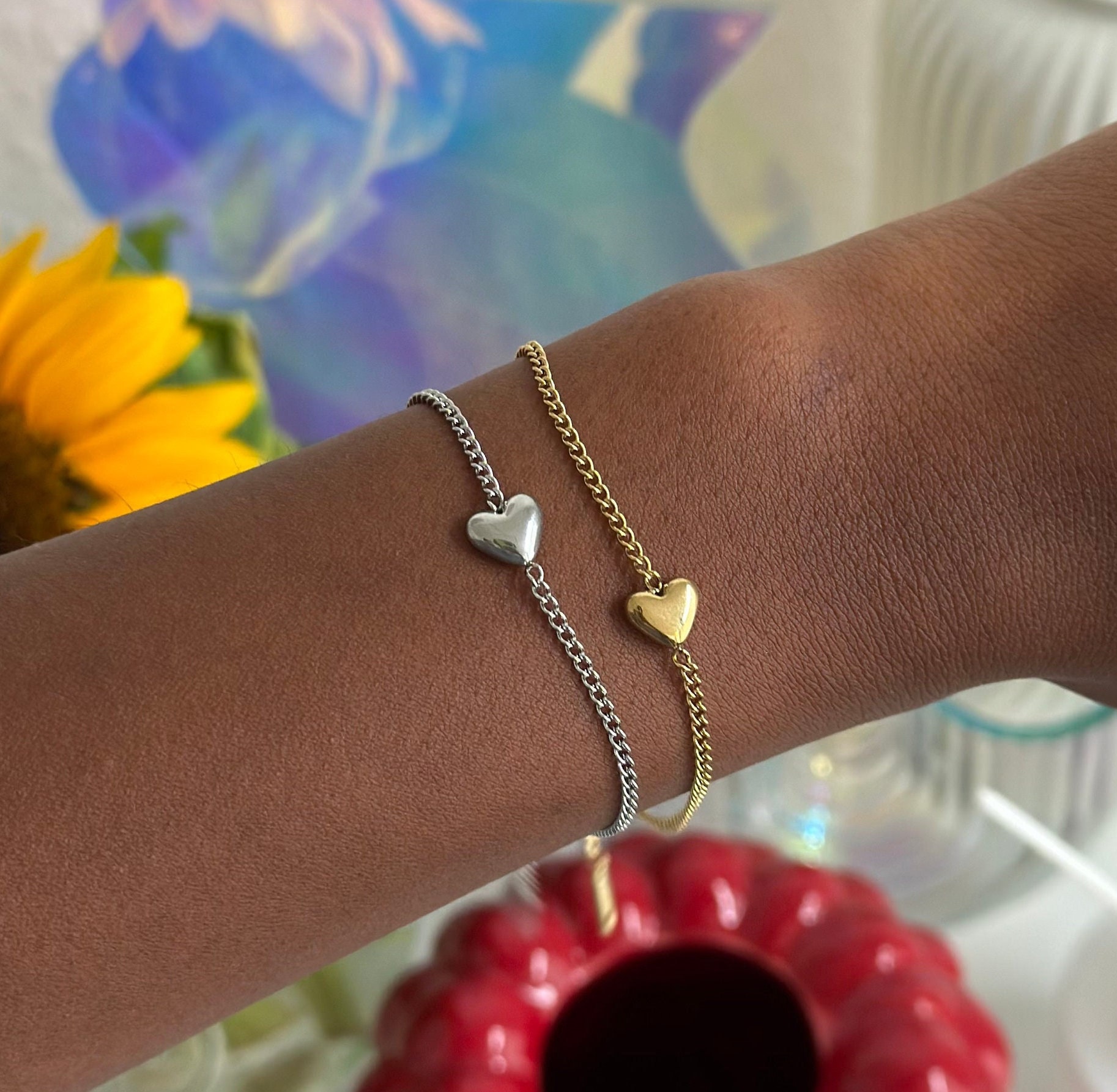 Braccialetti Con Ciondoli A Fiori - 2 Pezzi Regolabili Per Ragazze, Acciaio Inossidabile, Rosa E Blu - Foto 8