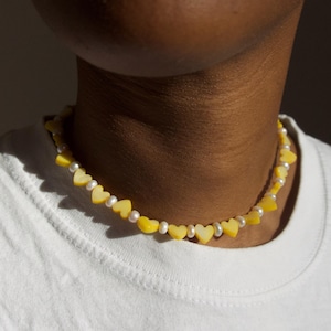 Handmade Freshwater Pearl Necklace: Mother of Pearl Heart Beaded Jewelry