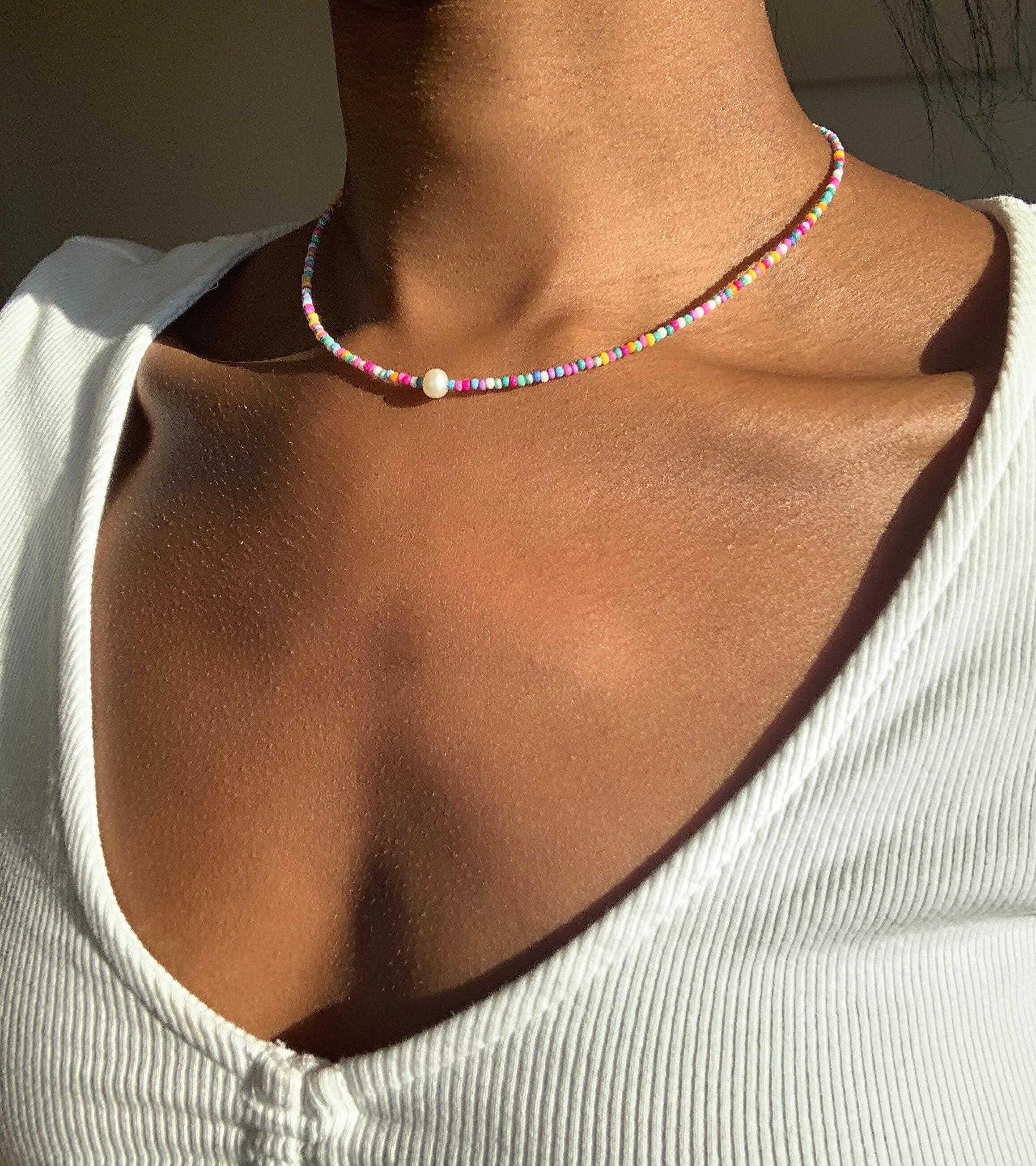 VVV☆MIX PEARL BEADS SMILE NECKLACE Y2K Smiley Face Pearl Choker / Smiley Face Necklace