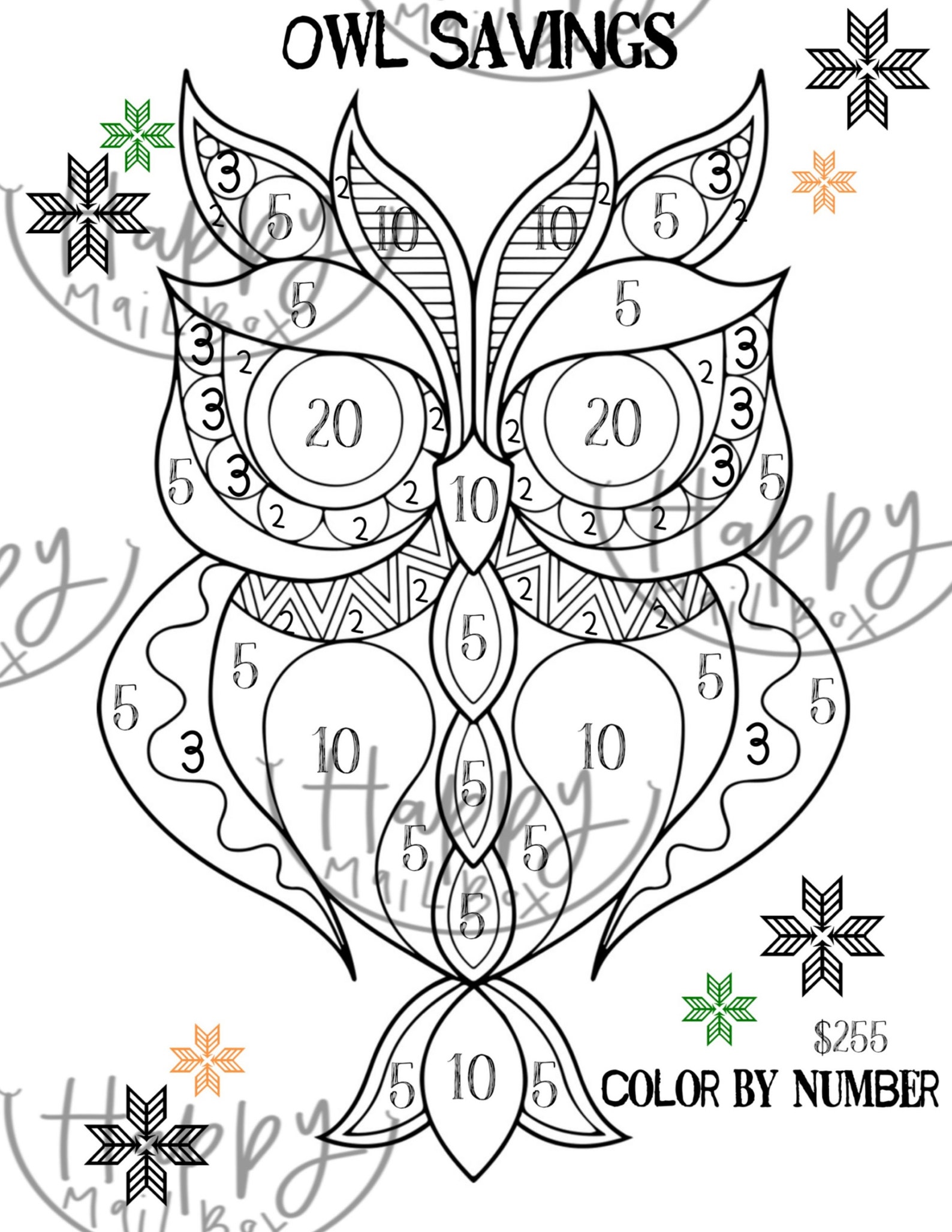 Color BY Number Owl Savings Etsy