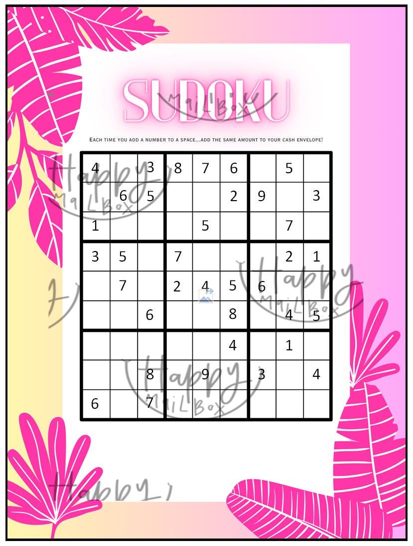 Sudoku Savings Challenges and Cash Envelope