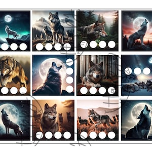 May include: A set of 12 printable wolf-themed counting cards. Each card features a different wolf image with a full moon and a row of empty circles for counting. The cards are perfect for teaching children how to count.