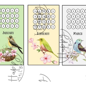 Mini Monthly Bird Savings and Cash Envelope- Jan, Feb, Mar