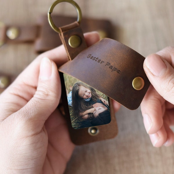Dad keychain leather | with favorite photo | Dad gift pendant for Father's Day and birthday with Best Dad engraving