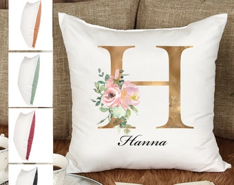 Pillow Personalized | Pillow Personalized | Cushion cover 40x40 | With your first letter and name - flower motif