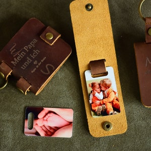Personalisierbarer Schlüsselanhänger aus Leder mit Gravur Namen Initialen und Foto oder Text Bild 6