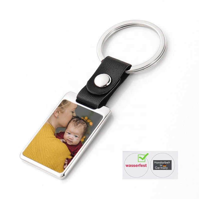 Schlüsselanhänger mit eigenem Foto Schlüsselanhänger personalisiert Schlüsselanhänger mit Name Metall Lederband