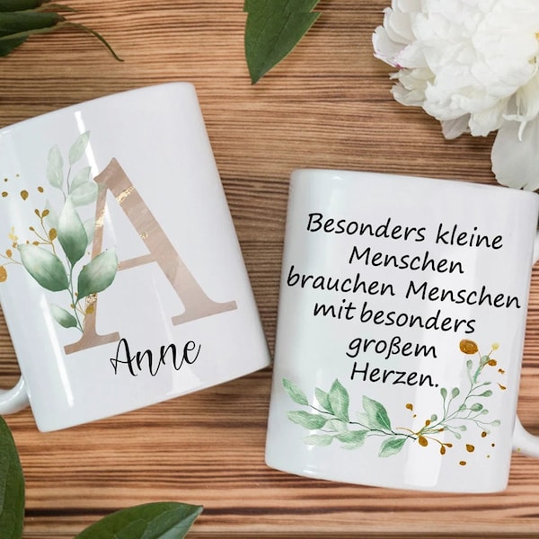 Danke Tasse für Erzieher | Hebamme | Erzieherin Personalisiert mit Buchstabe Namen Wunschtext | Abschiedsgeschenk Erzieherin