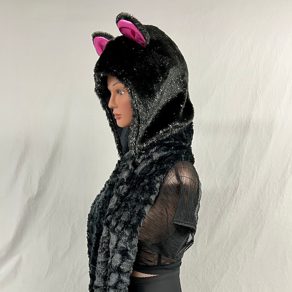 One-of-a-kind, Animal hood, Rave costumes, Festival headware, Rave hood, Black rave outfit