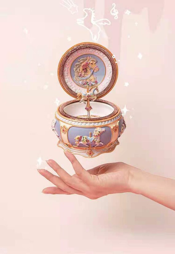 Vintage Music Box with Constellation Rotating LEDLights Twinkling Resin