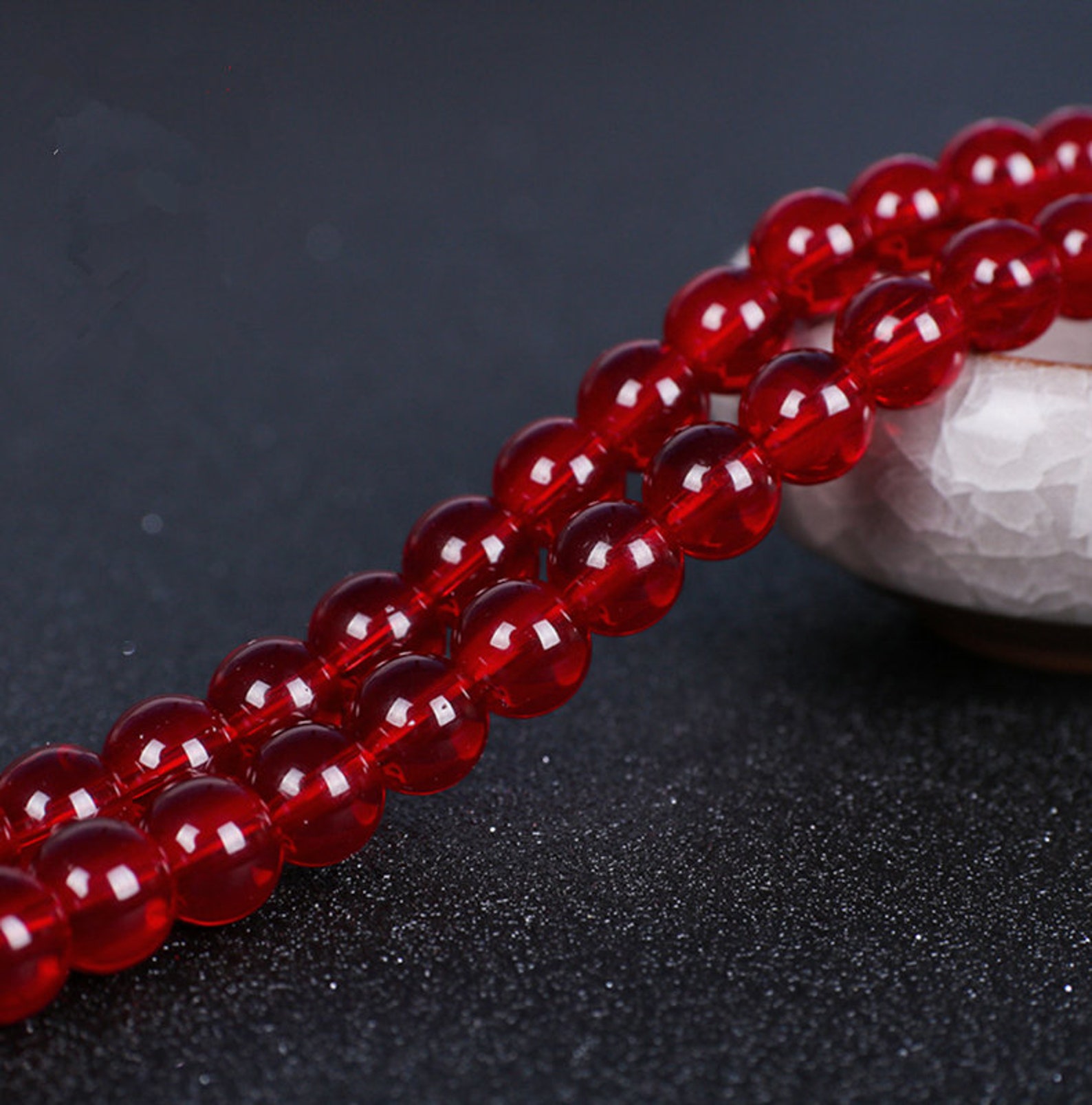 Deep red colored glass handmade beads round smooth loose beads Etsy