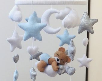 Bear baby mobile, crib mobile boy