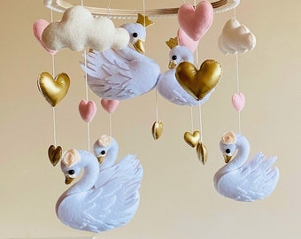 Baby mobile girl, swan nursery mobile, baby shower gift newborn, pregnancy gift