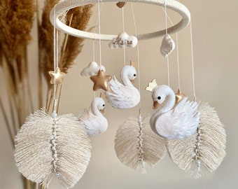 Swan baby mobile, girl nursery mobile
