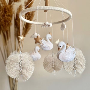 Swan baby mobile, girl nursery mobile