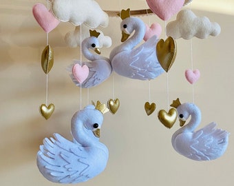 Swan baby mobile, baby mobile girl