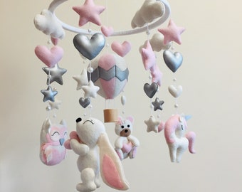 Baby mobile girl, crib mobile, cot mobile, baby shower gift, baby room decor