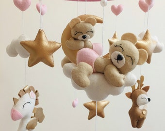 Baby mobile girl, bear mobile nursery, baby mobile, crib mobile, baby room decor