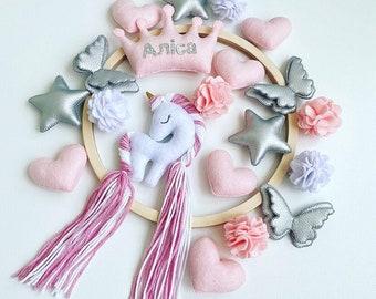 Unicorn baby mobile girl, crib mobile, cot mobile, baby shower gift, baby room decor