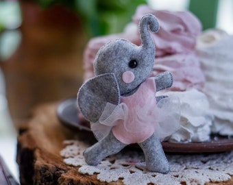 Art doll elephant, Elephant prop, felt stuffed animal, gray felt elephant, cute elephant ballerina plush, elephant nursery decor felt toy