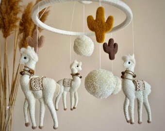 Baby mobile girl, boho nursery decor, llama mobile, cactus mobile, baby room decor, crib mobile