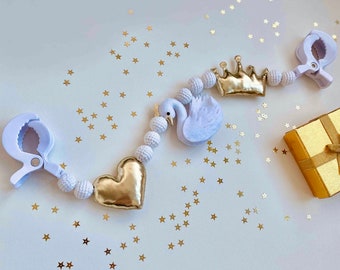 Stroller chain with swan, stroller toy, swan nursery, toddler baby gift, swan baby shower, swan decor, toddler toys