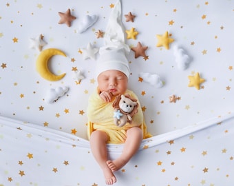 Newborn moon and stars prop set felt, newborn photography prop