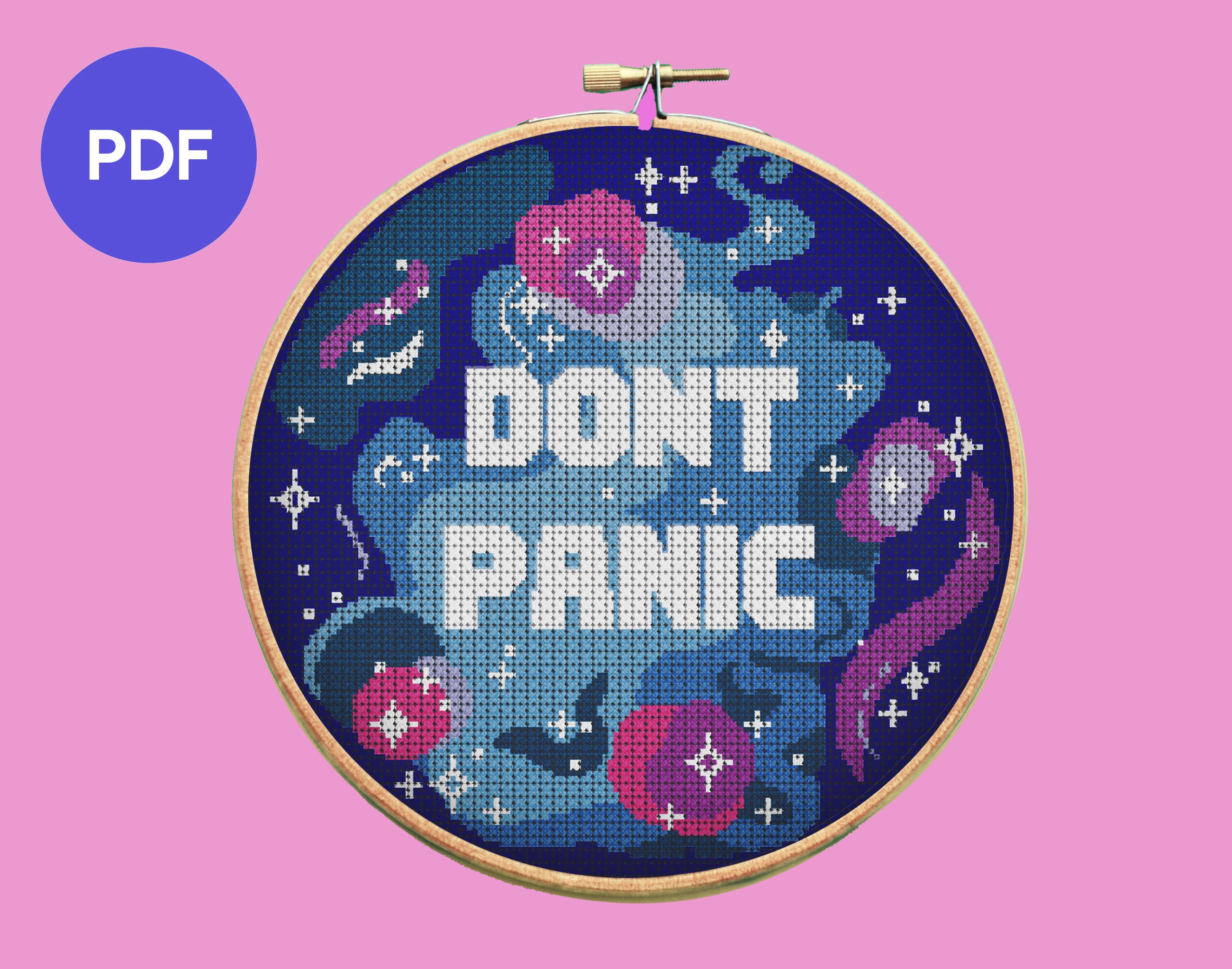 Don't Panic Cross Stitch Pattern, Full-colour PDF, Instant Download ...
