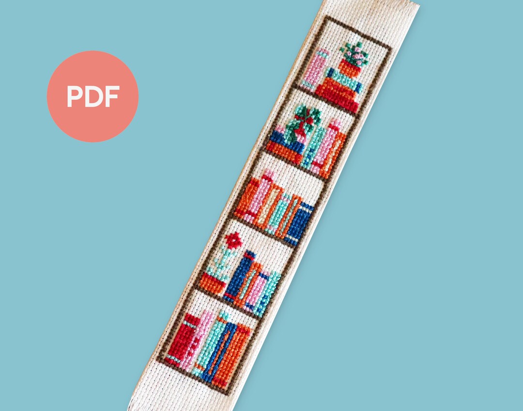 Bookcase Bookmark Cross Stitch Pattern, Fullcolour PDF, Complete