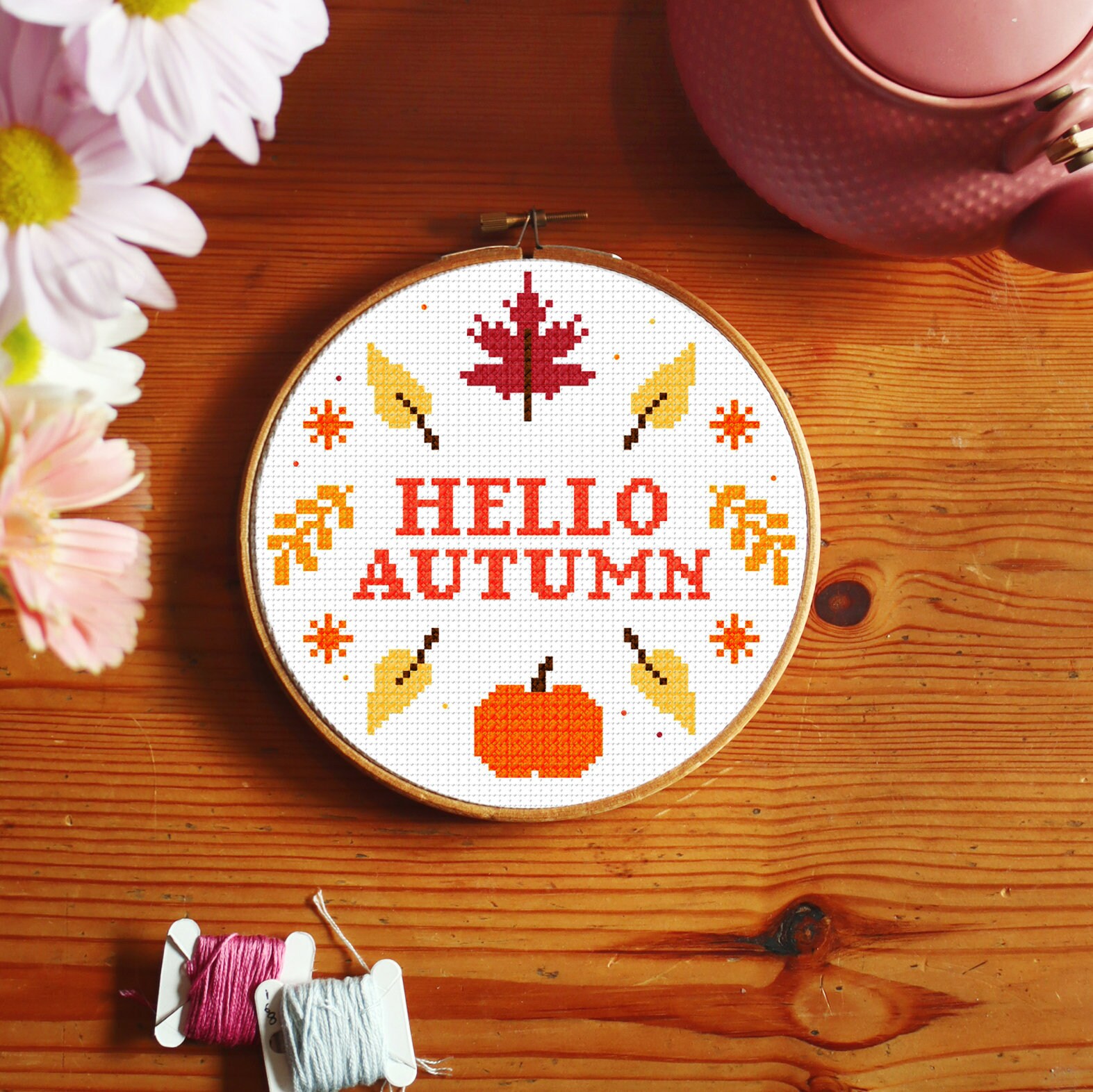Hello Autumn, Fall Cross Stitch Pattern, Instant Download PDF, Full ...