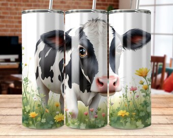 Niedliche Kuh-Digital-Wrap PNG-Datei für Sublimation, Farm Animal Tumble Wrap, Country Style Tumbler Wrap Design, Floral Tumbler Wrap
