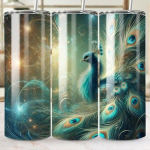 Magical Peacock Digital Tumbler Wrap, Fantasy Tumbler Wrap PNG, Mystical Bird Tumbler Design for Sublimation, Bright and Colorful
