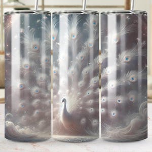 Peacock Digital Tumbler Wrap, Beautiful White Peacock Design, Tumbler PNG, Sublimation Wrap, Fantasy Art, Instant Download, Tumbler Wrap