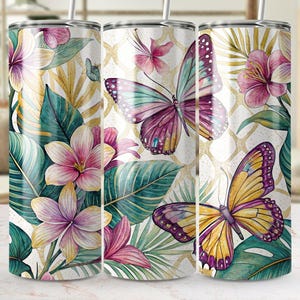 Floral Butterfly Tumbler Wrap, Digital Wrap for Tumblers, Pretty Flower and Butterfly Design, 20oz Skinny Tumbler Wrap, Spring Tumbler Wrap
