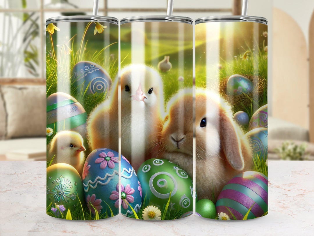 Easter Tumbler Wrap PNG for 20 Oz Tumblers, Cute Chick and Bunny ...