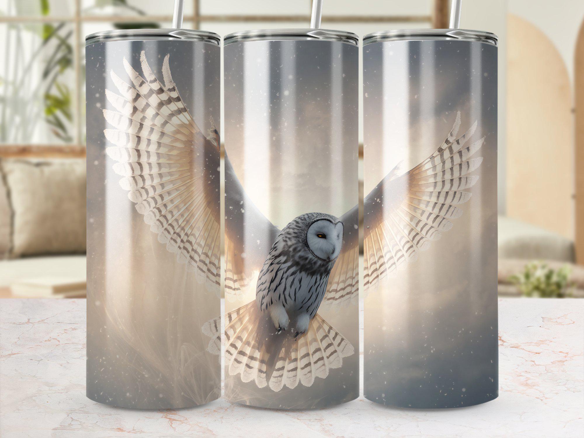 Owl in Flight Digital Tumbler Wrap Stunning Owl Art for Tumblers Winter Owl Tumbler Wrap Sublimation