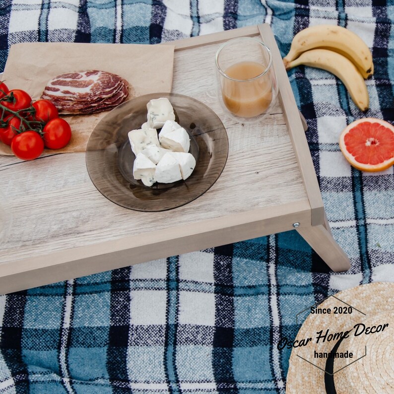 Bed Breakfast Table With Folding Legs Wood Serving Tray Etsy