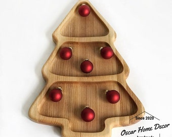 Kitchen holiday decor - Christmas tree serving dishes - Wooden plate Christmas tree - Christmas gift idea - Christmas table decor