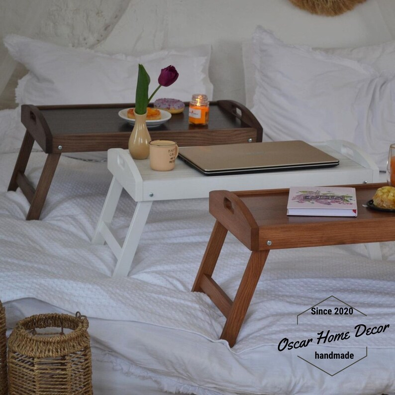 Bed Breakfast Table With Folding Legs Wood Serving Tray Etsy
