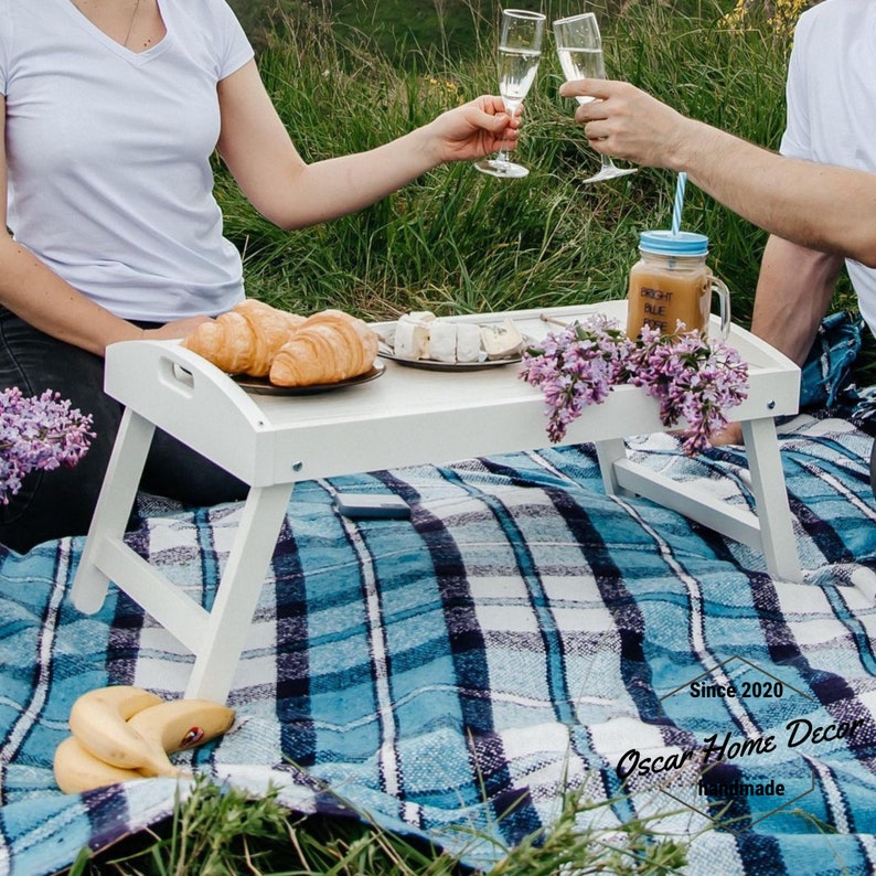 Bed Breakfast Table With Folding Legs Wood Serving Tray Etsy