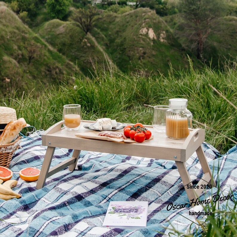 Bed Breakfast Table With Folding Legs Wood Serving Tray Etsy