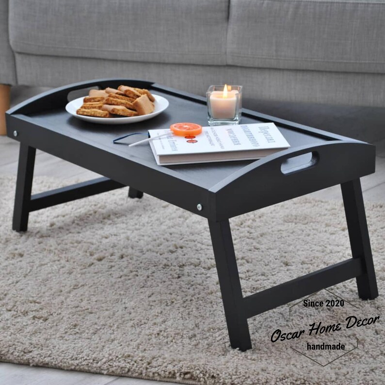 Bed Breakfast Table With Folding Legs Wood Serving Tray Etsy