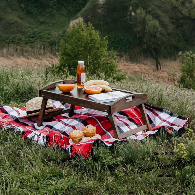 Bed Breakfast Table With Folding Legs Wood Serving Tray Etsy