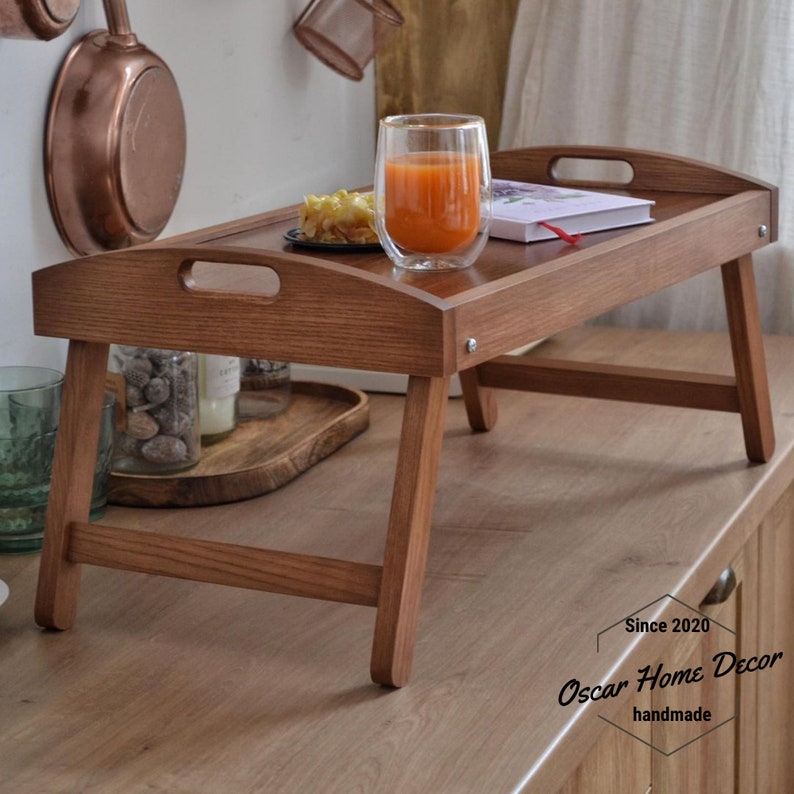 Bed Breakfast Table With Folding Legs Wood Serving Tray Etsy