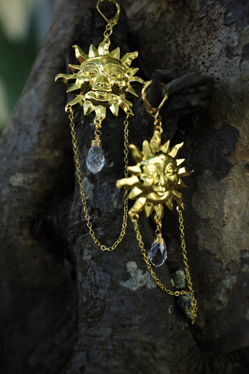Witchy Sun and crystal Earnings with tiny bells