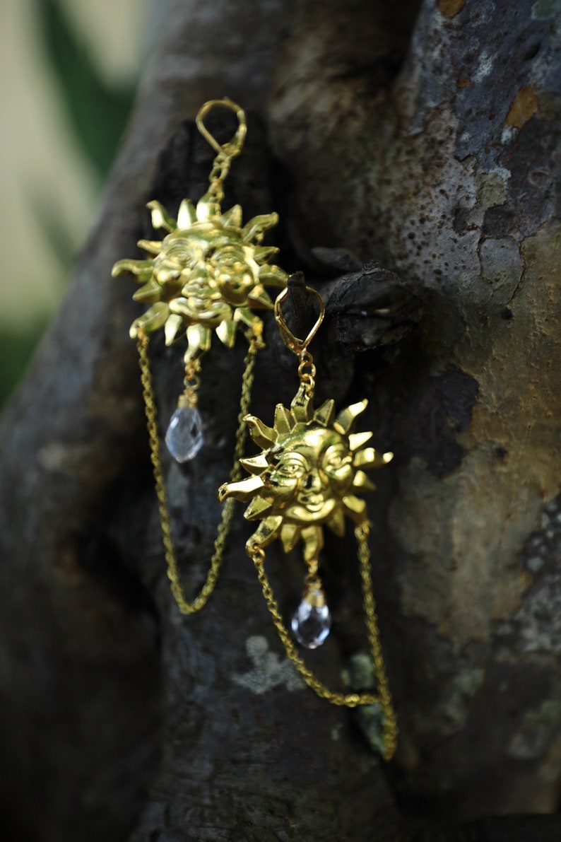 Witchy Sun and crystal Earnings with tiny bells