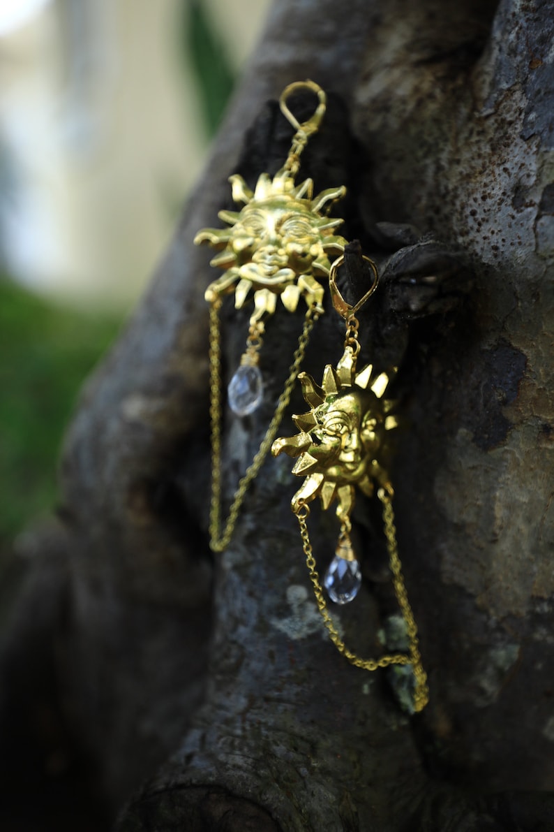 Witchy Sun and crystal Earnings with tiny bells