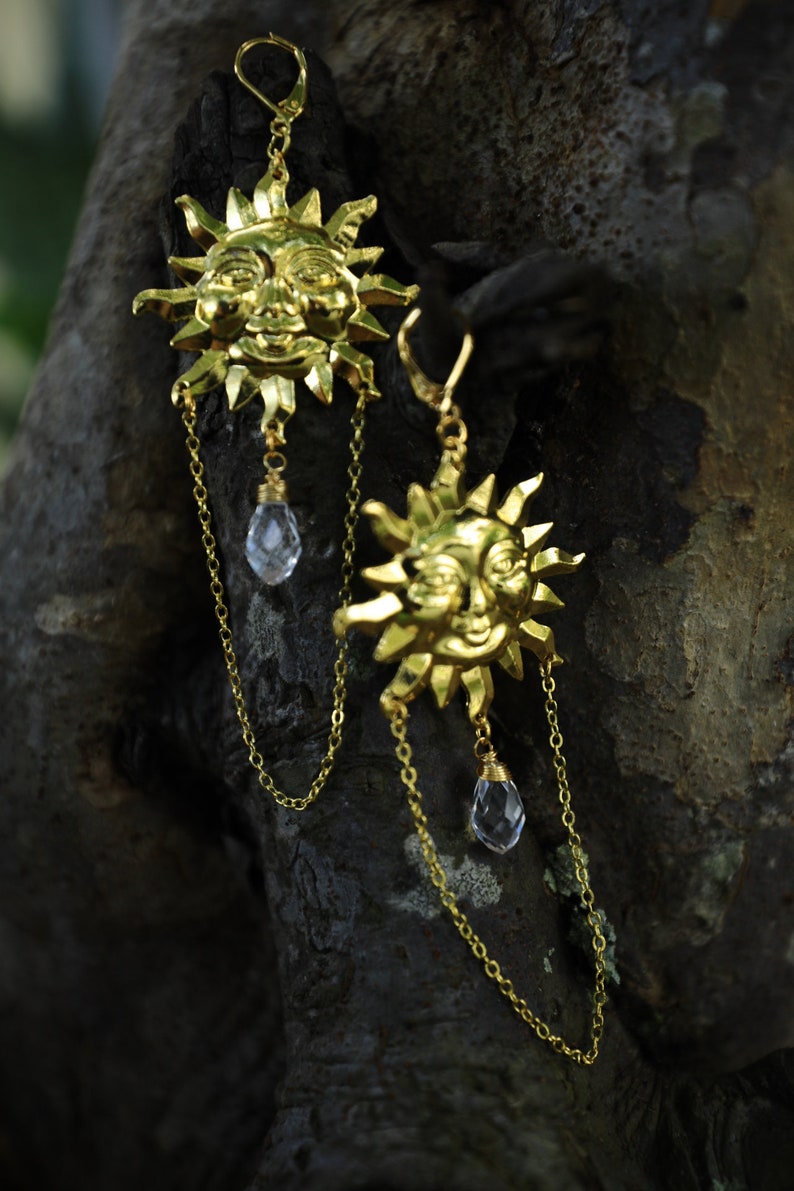 Witchy Sun and crystal  Earnings with tiny bells